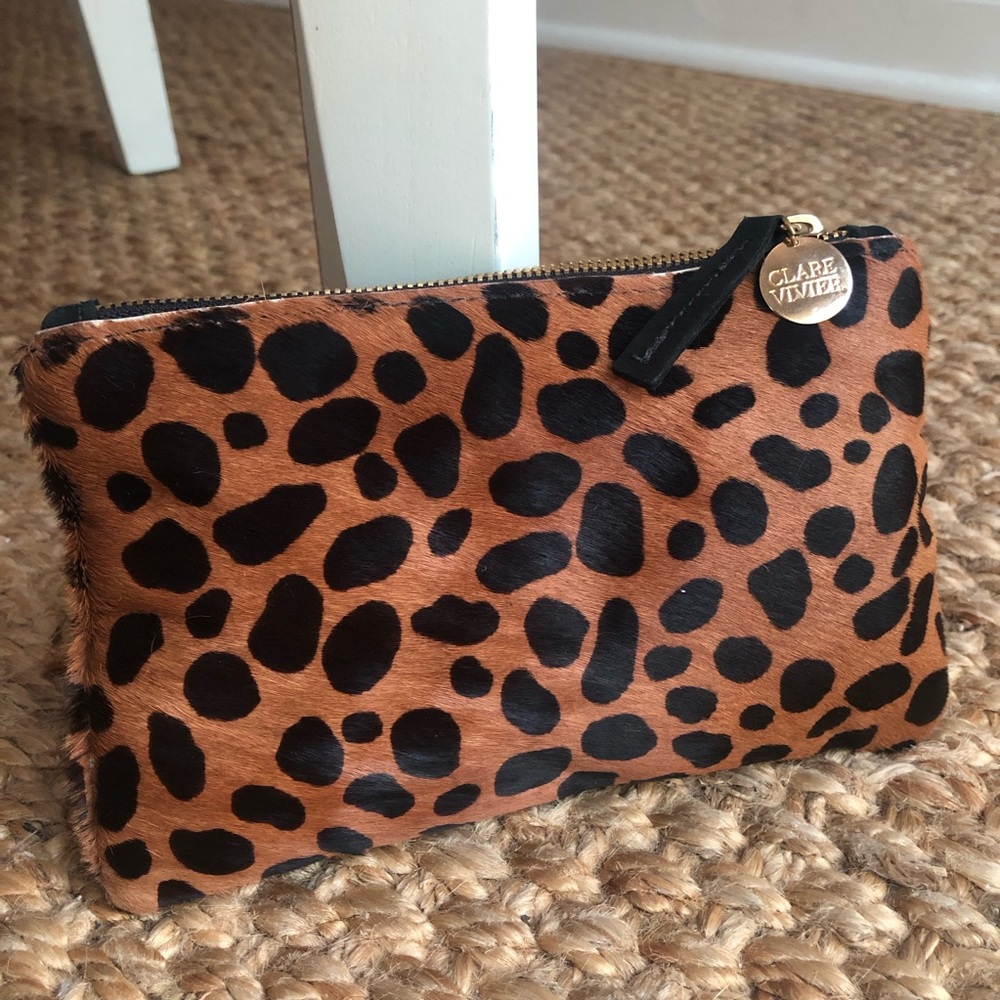 New: Clare V Clare Vivier Calf Hair Zip Top Pouch